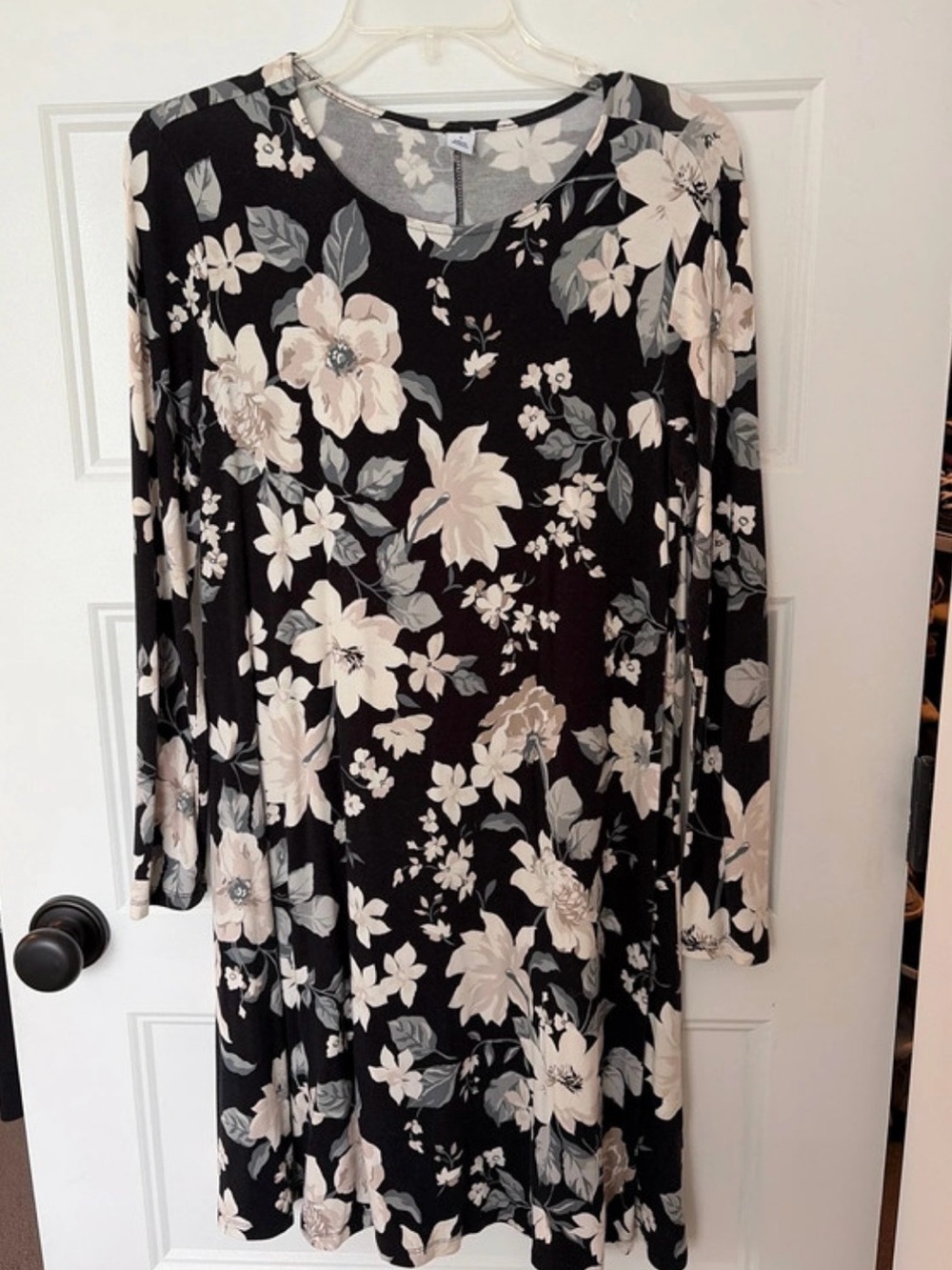 Old Navy Black Floral Long Sleeve Swing Dress Size Small